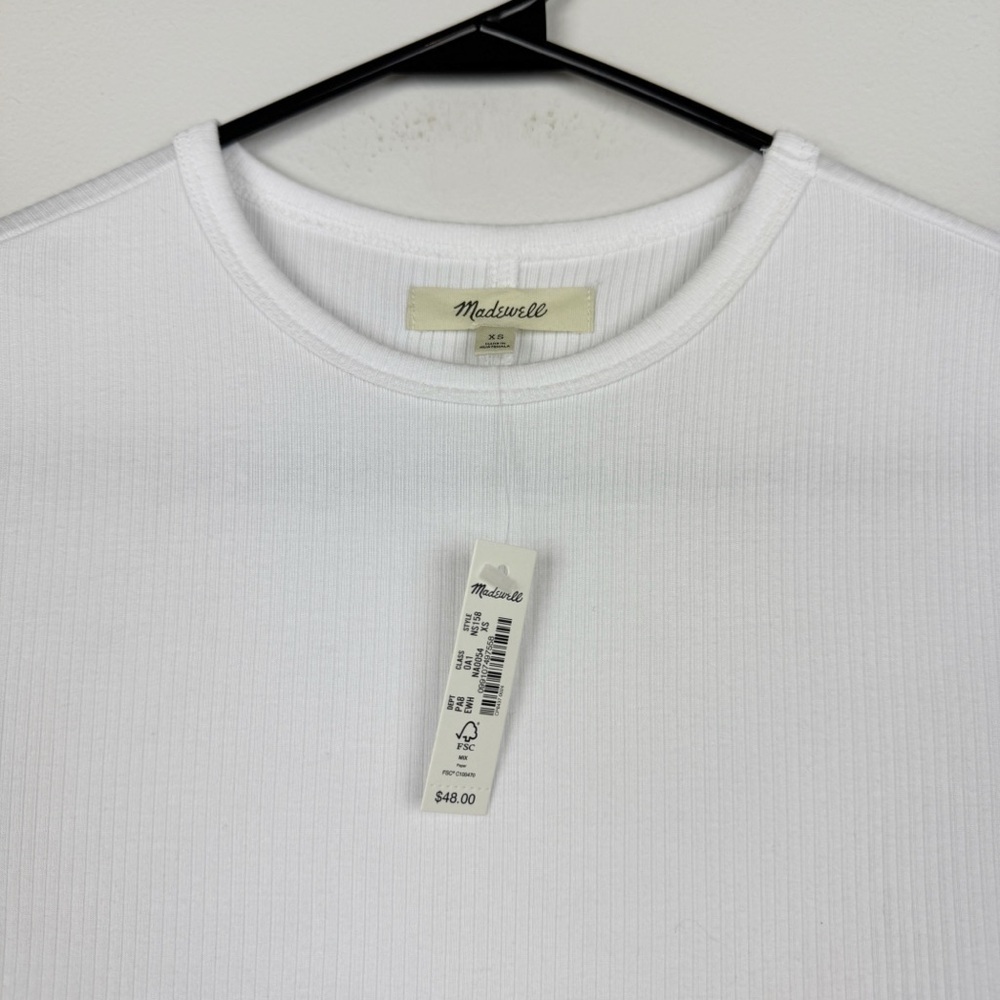 Madewell Drapey Ribbed Buttery Soft Short Sleeve Tee White Size XS NWT - Picture 6 of 9